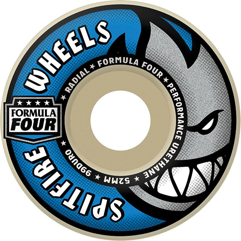 Spitfire 52mm 99a F4 RADIAL NATURAL/BLUE Skateboard Wheels 4pk