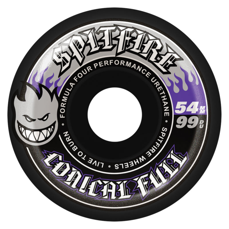 Spitfire 54mm 99a F4 CONICAL FULL BLACK W/SILVER/PURPLE Skateboard Wheels 4pk