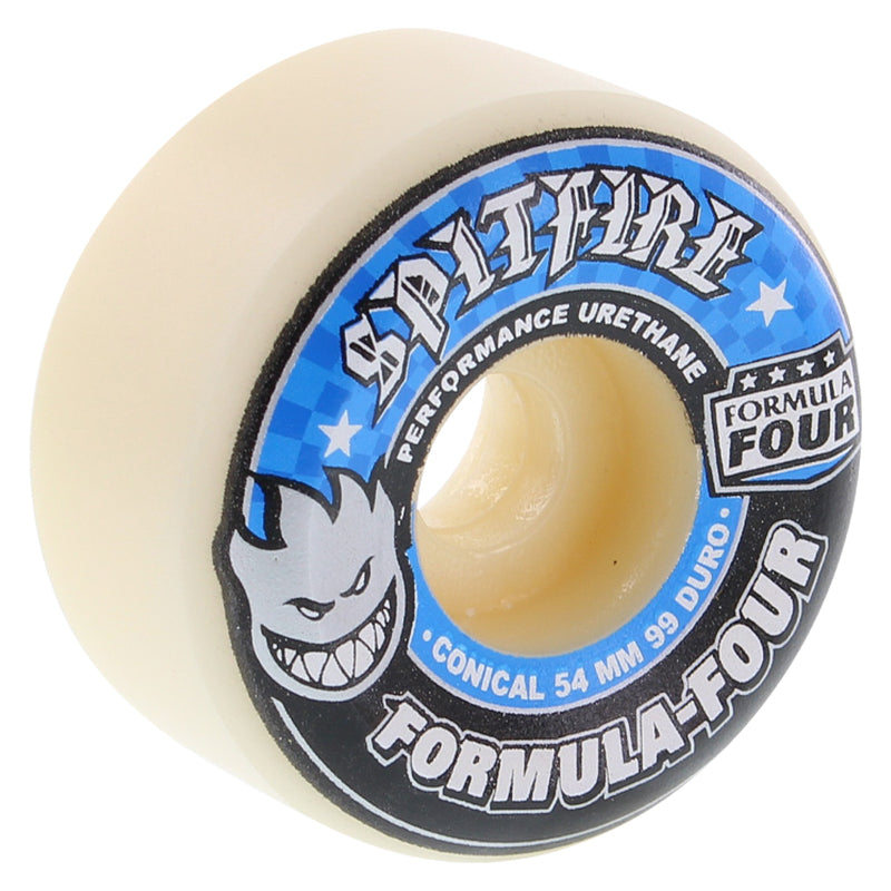 Spitfire 54mm 99a F4 CONICAL FULL WHITE W/BLUE Skateboard Wheels 4pk
