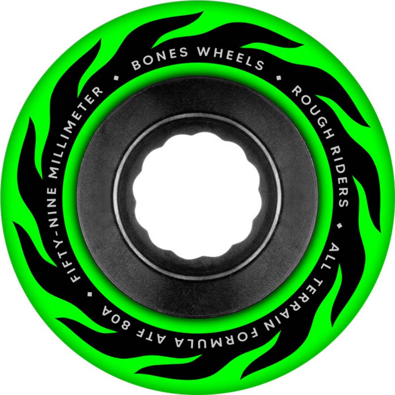 BONES WHEELS ATF Rough Rider Skateboard Wheels ETERNAL FLAME 59MM ROUGH RIDERS 80A GRN 4PK