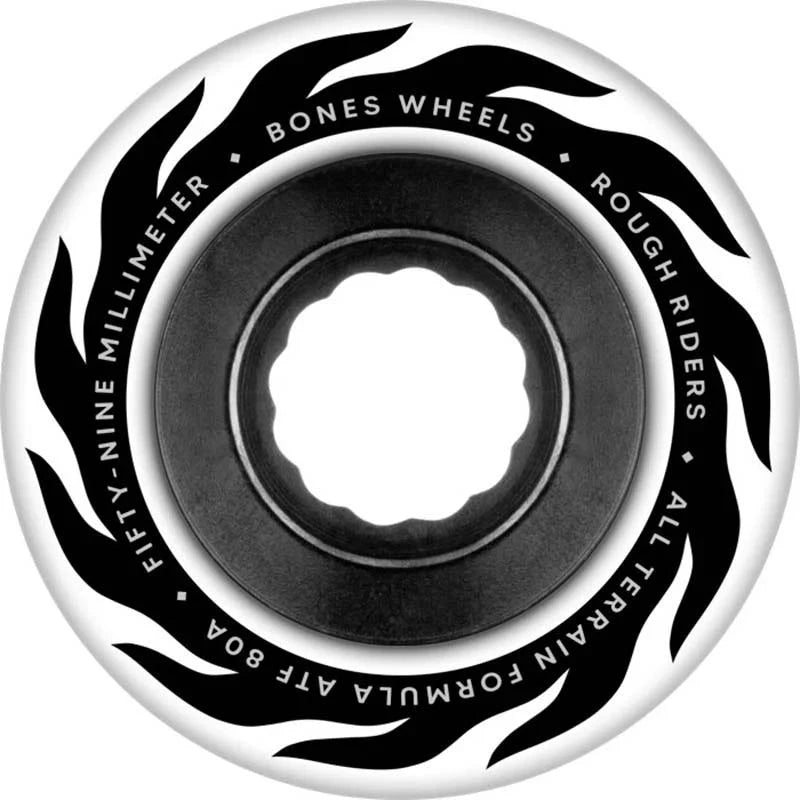 BONES WHEELS ATF Rough Rider Skateboard Wheels ETERNAL FLAME 56MM ROUGH RIDERS 80A WHT 4PK 5150 Skate Shop