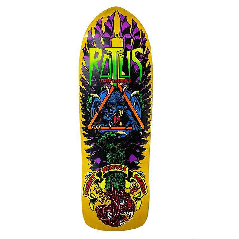 Pocket Pistols 10.25" PPS Rattus Curb Crusher YELLOW STAIN Skateboard Deck 5150 Skate Shop