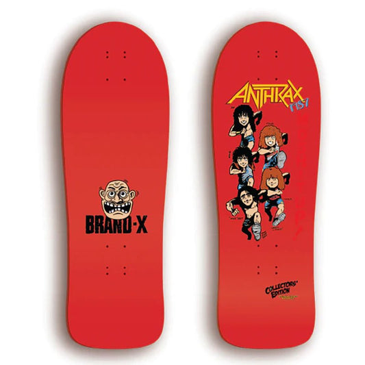 Brand-X-Toxic Anthax 10" x 32" 1987 Collectors Edition Shaped Hand Screened Red Skateboard Deck-5150 Skate Shop
