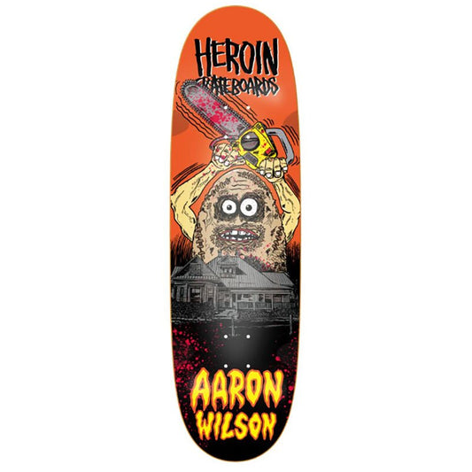 Heroin 9.12" AARON WILSON Teggxas Chainsaw Symmetrical Egg Shaped Skateboard Deck-5150 Skate Shop