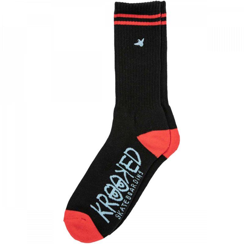 Krooked OG Bird EMB Black/Red/Blue Crew Socks 1pr 5150 Skate Shop