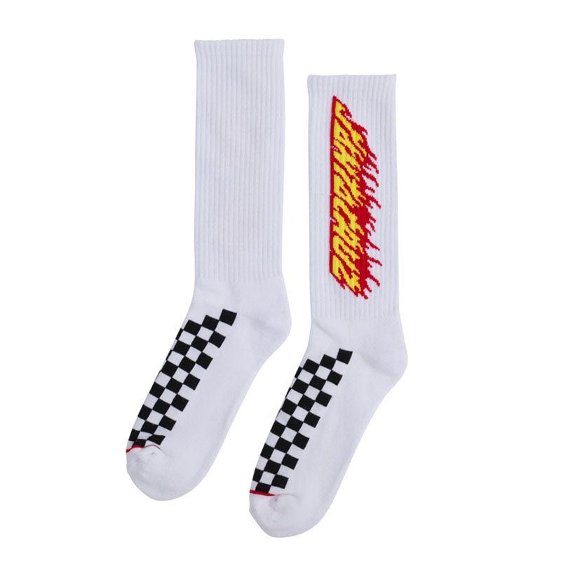Santa Cruz Skateboards Check Ringed Flamed Dot White Mens Crew Socks 1pr 5150 Skate Shop