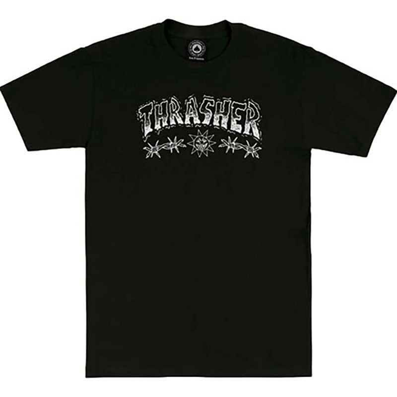 Thrasher Skateboard Magazine BARBED WIRE BLACK Short Sleeve T-Shirts 5150 Skate Shop