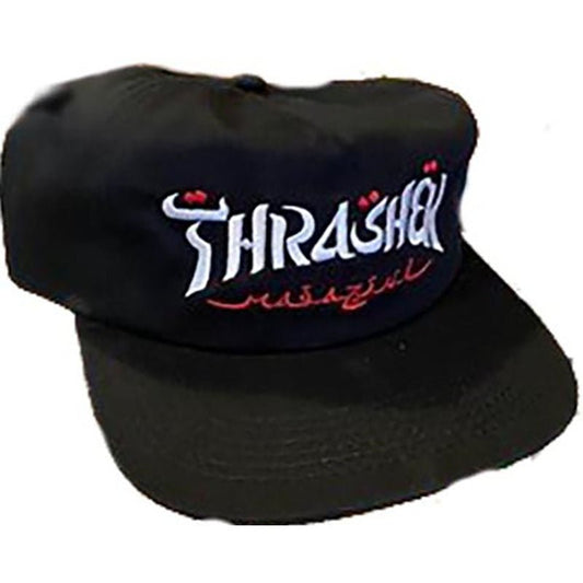 Thrasher Skateboard Magazine Calligraphy Snapback Black Hat-5150 Skate Shop