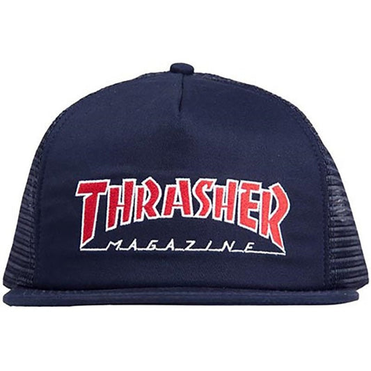 Thrasher Skateboard Magazine Embroidered Outlined Mesh Navy Hat-5150 Skate Shop