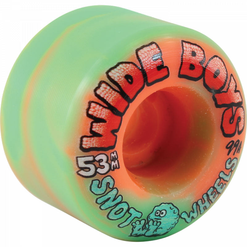 Snot Wheel Co. 53mm 99a WIDE BOYS GREENN/ORANGE SWIRL Skateboard Wheels 4pk