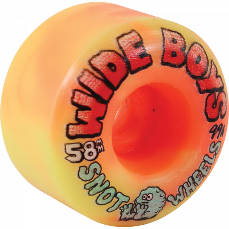 Snot Wheel Co. 58mm 99a WIDE BOYS YELLOW/ORANGE SWIRL Skateboard Wheels 4pk