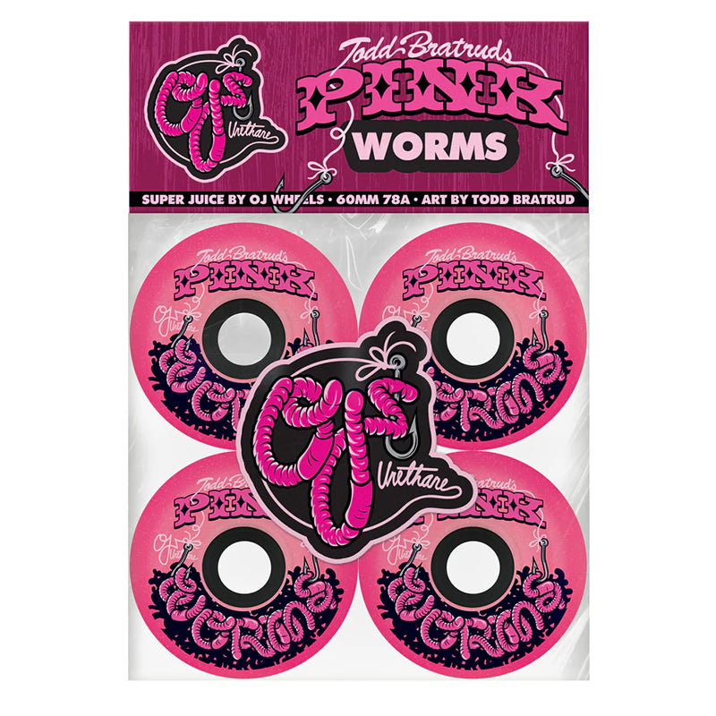 OJ  60mm 78a Pink Worms Super Juice Pink Skateboard Wheels 4pk
