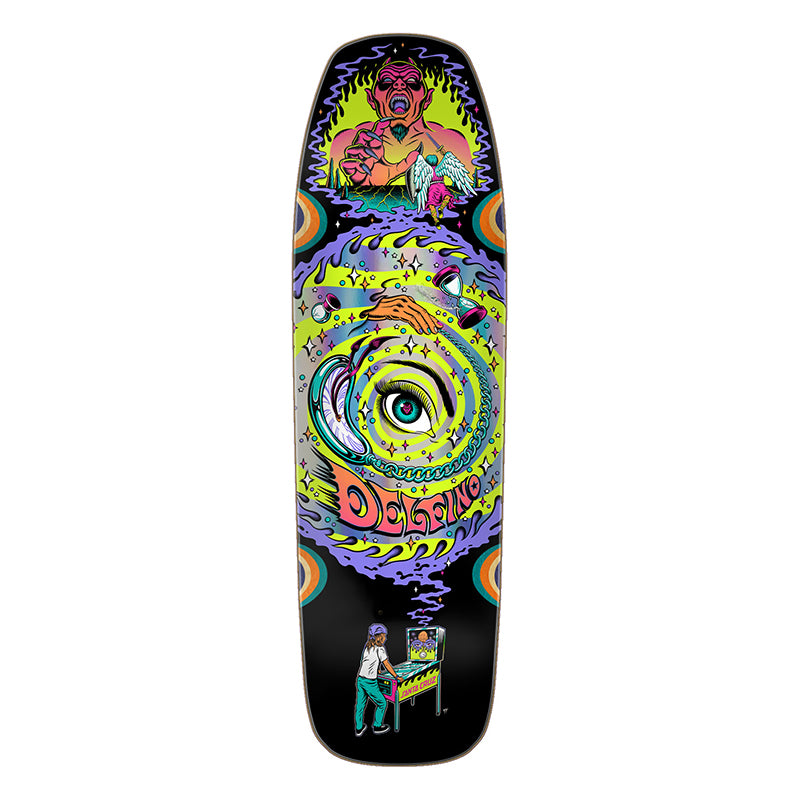 Santa Cruz 9.14" x 31.50" Delfino Pinball Vision Pro Shaped Skateboard Decks