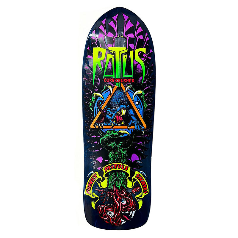 Pocket Pistols 10.25" PPS Rattus Curb Crusher BLUE STAIN Skateboard Deck