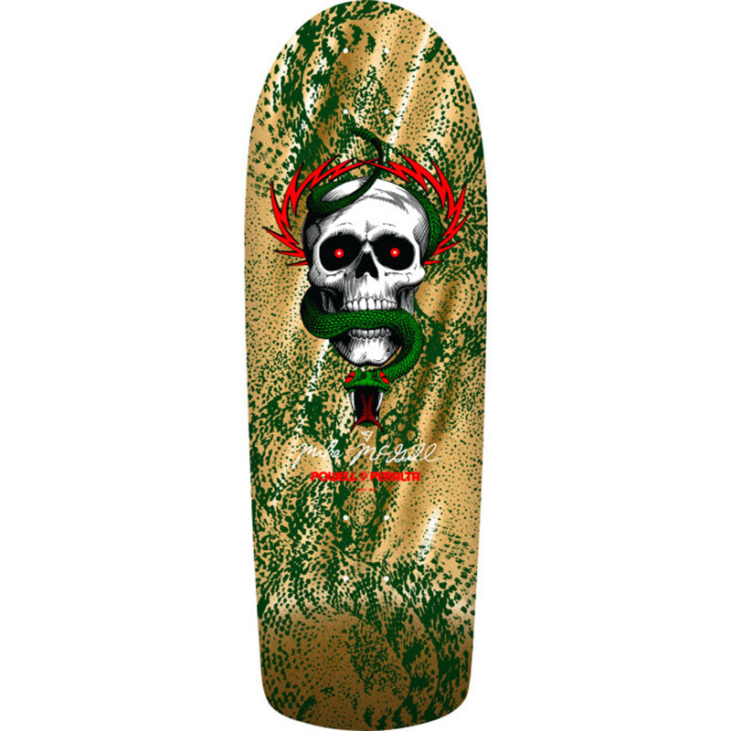 Powell Peralta 10" x 30.125" Mike McGill Skull & Snake Green/Gold Foil Skateboard Deck