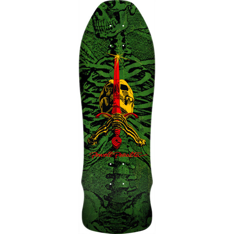 Powell Peralta 9.75" x 30" Geegah Skull & Sword Reissue Green Stain Skateboard Deck