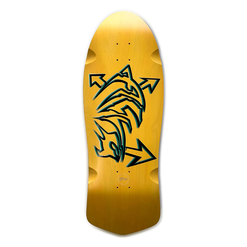 Alva 11.125" x  30.75" DOLPHIN YELLOW/SILVER/TEAL/BLACK Skateboard Deck