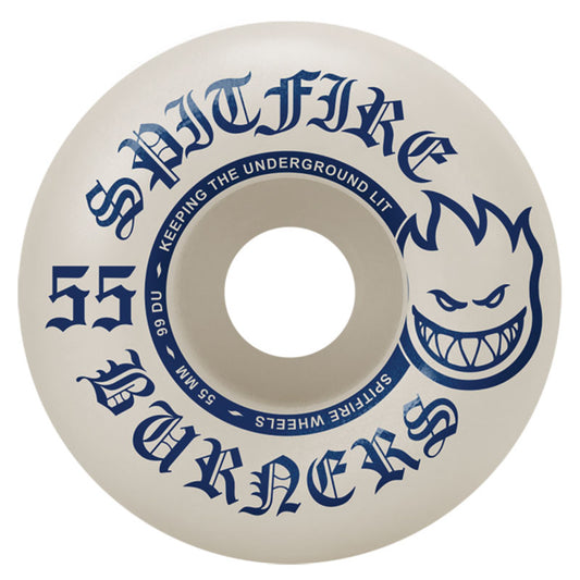 Spitfire 55mm 99du BURNERS White/Blue Skateboard Wheels 4pk