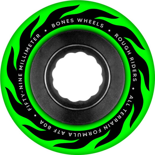 BONES WHEELS ATF Rough Rider Skateboard Wheels ETERNAL FLAME 59MM ROUGH RIDERS 80A GRN 4PK