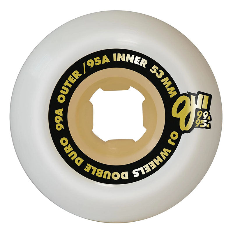 OJ 53mm 99a/95a Double Duro White Gum Hardline Skateboard Wheels 4pk