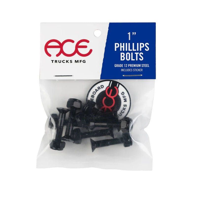 ACE 1" Phillips Black Bolts Skateboard Hardware 5150 Skate Shop