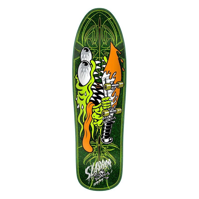 (August 2025 Release) Santa Cruz 9.23" x 31.67" Meek Pinstripe Slasher Green Pro Skateboard Decks