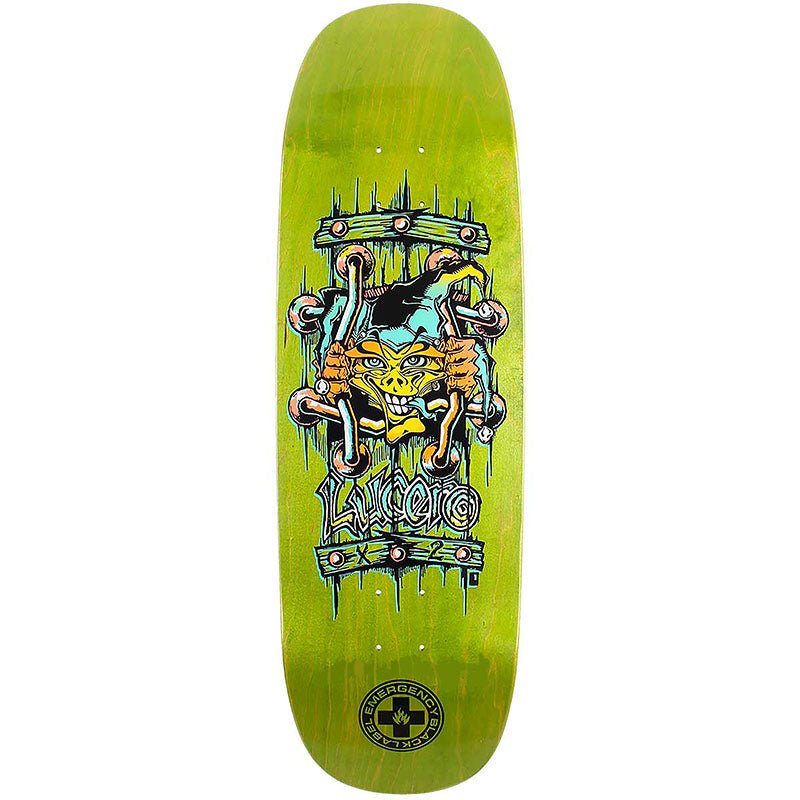 Black Label 9.5" x 32.125" John Lucero X2 Tugboat Shaped LIME STAIN Skateboard Deck - 5150 Skate Shop