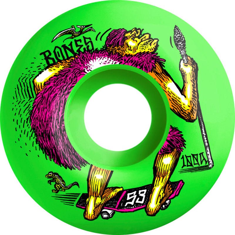 Bones 53mm 100a OG Formula NEONderthal V4 Wide Green Skateboard Wheels 4pk - 5150 Skate Shop