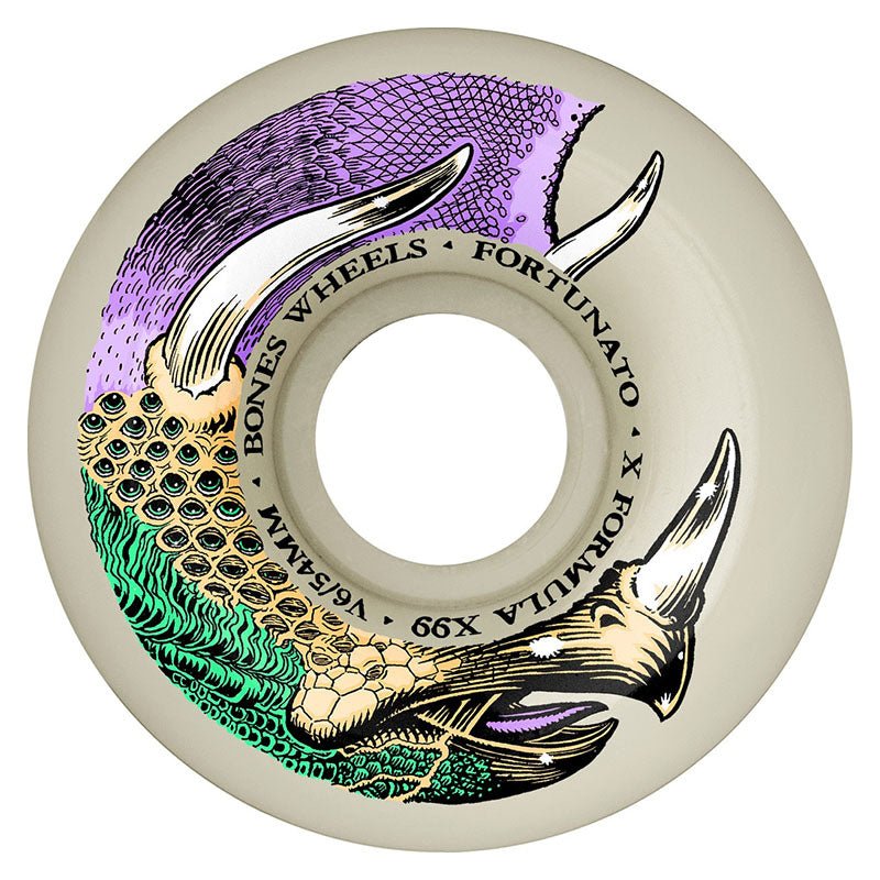 Bones 54mm 99a X - Formula Fortunato Dino - Sortas V6 Wide - Cut Skateboard Wheels 4pk - 5150 Skate Shop