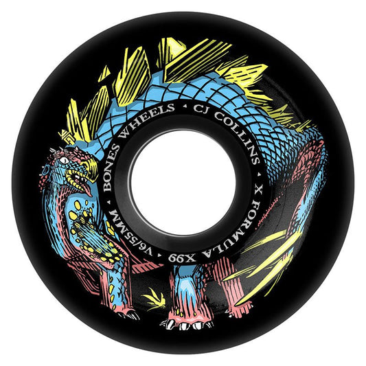 Bones 55mm 99a X - Formula Collins Dino - Sortas Black V6 Widecut Skateboard Wheels 4pk - 5150 Skate Shop