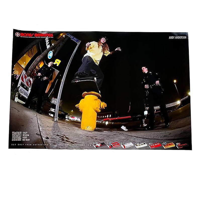 Bones Bearings 36" x 24" Andy Anderson Fire Hydrant Poster 5150 Skate Shop