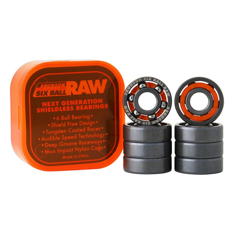 Bronson Speed Co. 6 - Ball Raw Skateboard Bearings (8 Pack)
