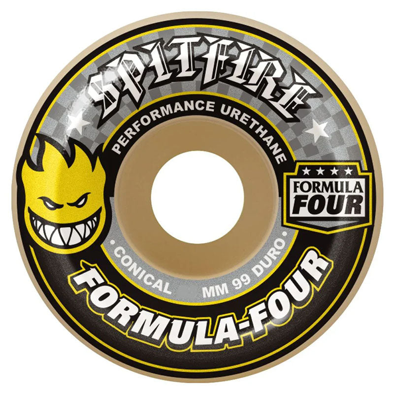 Spitfire 54mm 99a F4 CONICAL WHT W/YEL & BLK Skateboard Wheels 4pk