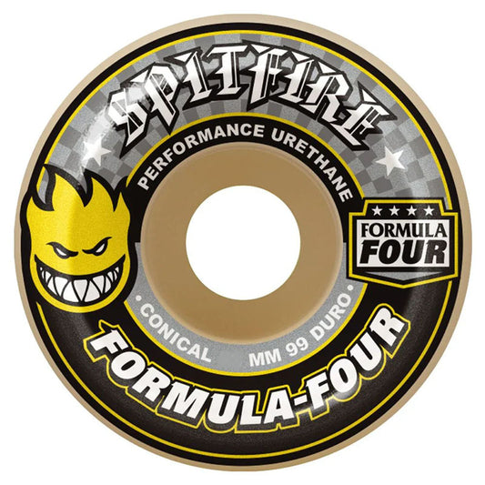 Spitfire 54mm 99a F4 CONICAL WHT W/YEL & BLK Skateboard Wheels 4pk