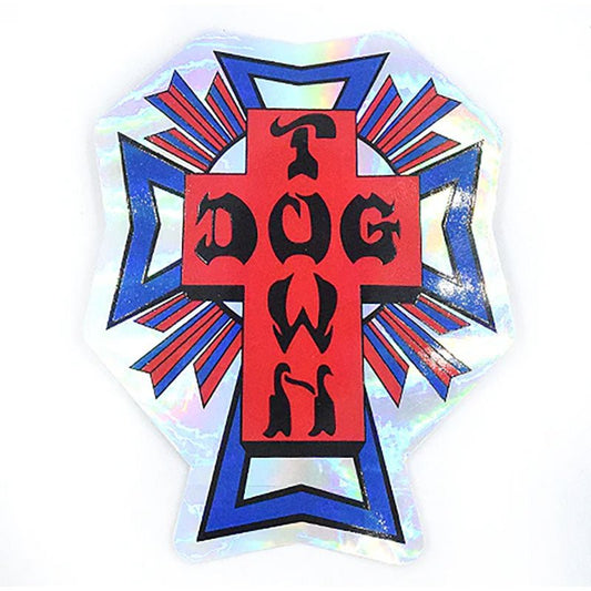 Dogtown Skateboards 4" Red/Blue Cross Logo Hologaphic Sticker - 5150 Skate Shop