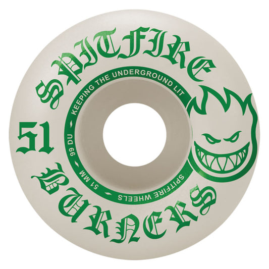 Spitfire 51mm 99du BURNERS  White/Green Skateboard Wheels 4pk