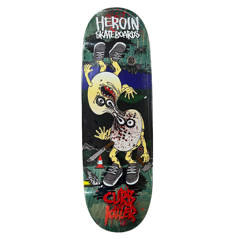 Heroin 10" x 32.6" CURB KILLER 9 MERGED Green Stain Skateboard Deck