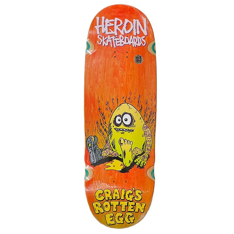 Heroin 10.0" Craig Questions Craig's Rotten Egg Shaped Wheel Wells (ORANGE STAIN) Skateboard Deck - 5150 Skate Shop