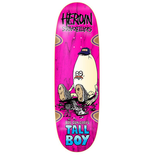 Heroin 10.25" x 33.0" BAIL GUN GARY'S TALL BOY WHEEL WELLS Shaped Skateboard Deck - 5150 Skate Shop