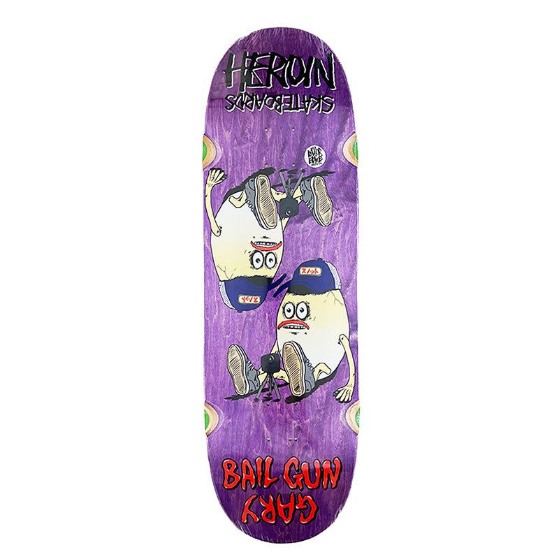 Heroin 9.75" x 32" BAIL GUN GARY 4 Purple Stain Skateboard Deck-5150 Skate Shop