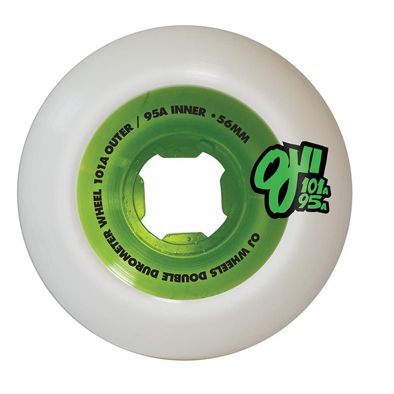 OJ 56mm 101a/95a Double Duro White Green Mini Combo Skateboard Wheels 4pk - 5150 Skate Shop