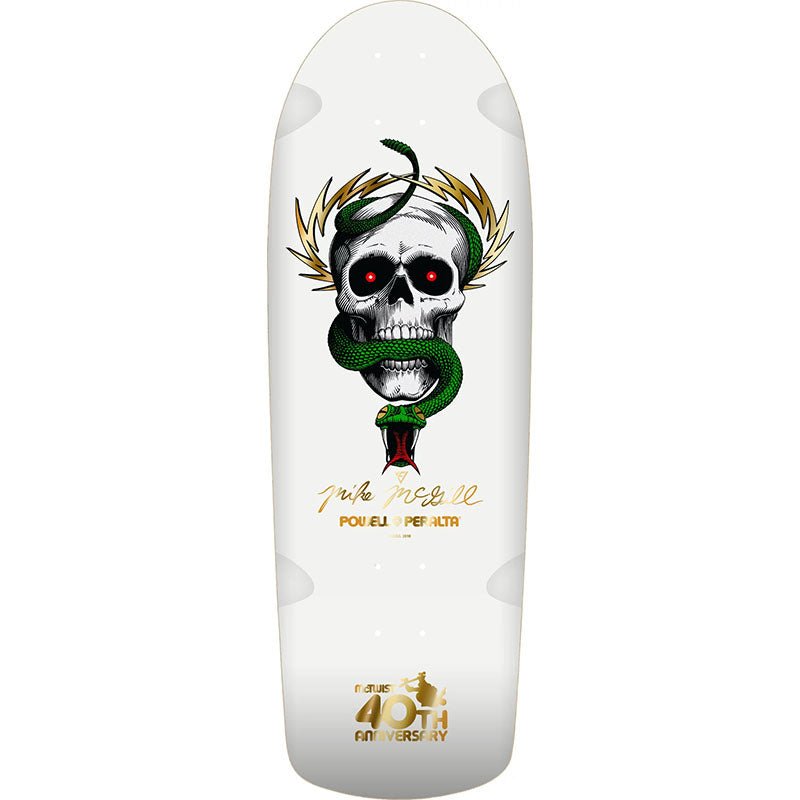 Powell Peralta 10" x 30.125" Mike McGill 40th Anniversary McTwist White/Gold Foil Reissue Skateboard Deck - 5150 Skate Shop