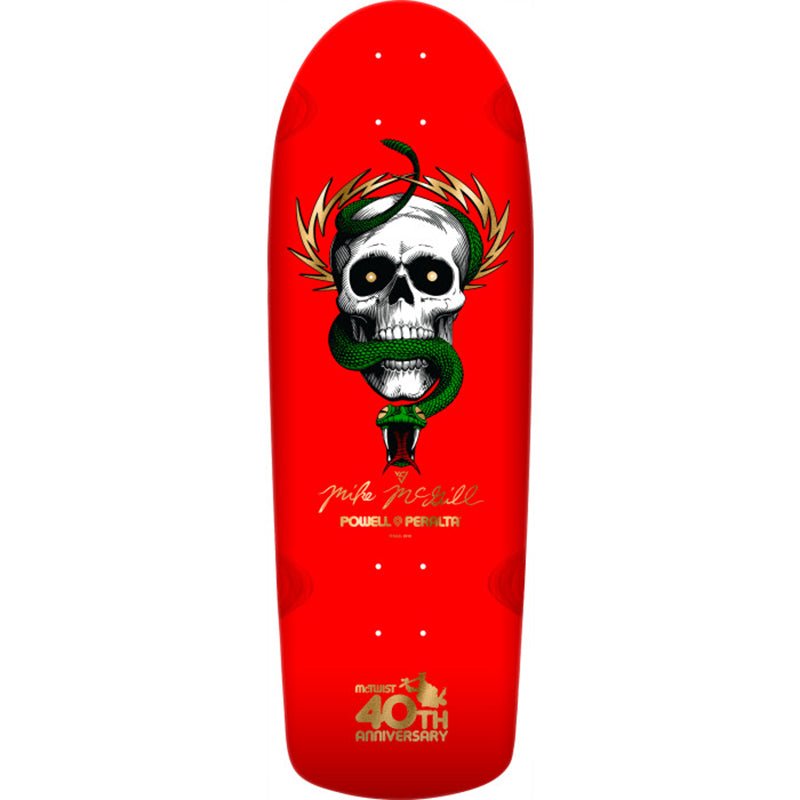 Powell Peralta 10" x 30.125" Mike McGill 40th Anniversary Reissue McTwist Red w/Gold Foil Skateboard Deck