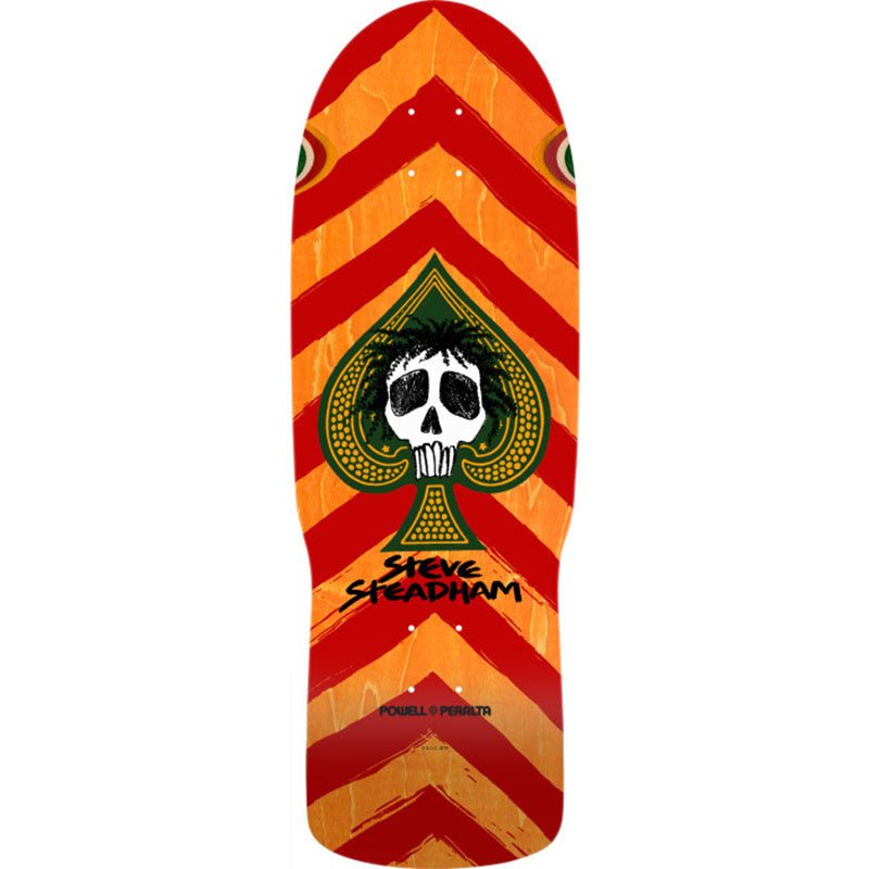 Powell Peralta 10.00" x 30.125" Steadham Skull & Spade Reissue Orange Stain Skateboard Deck - 5150 Skate Shop