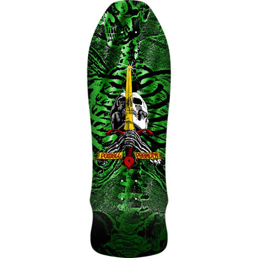 Powell Peralta 9.75" x 30" Geegah Skull & Sword Reissue Green Foil Skateboard Deck - 5150 Skate Shop