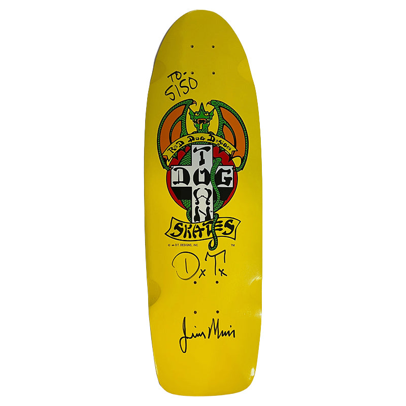 Dogtown Singed by Jim “Red Dog” Muir for my shop  OG Red Dog 70s Classic Bright Yellow Skateboard Deck