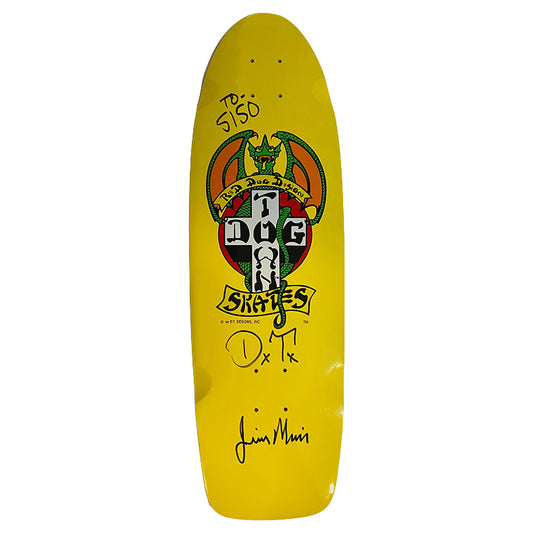 Dogtown Singed by Jim “Red Dog” Muir for my shop  OG Red Dog 70s Classic Bright Yellow Skateboard Deck