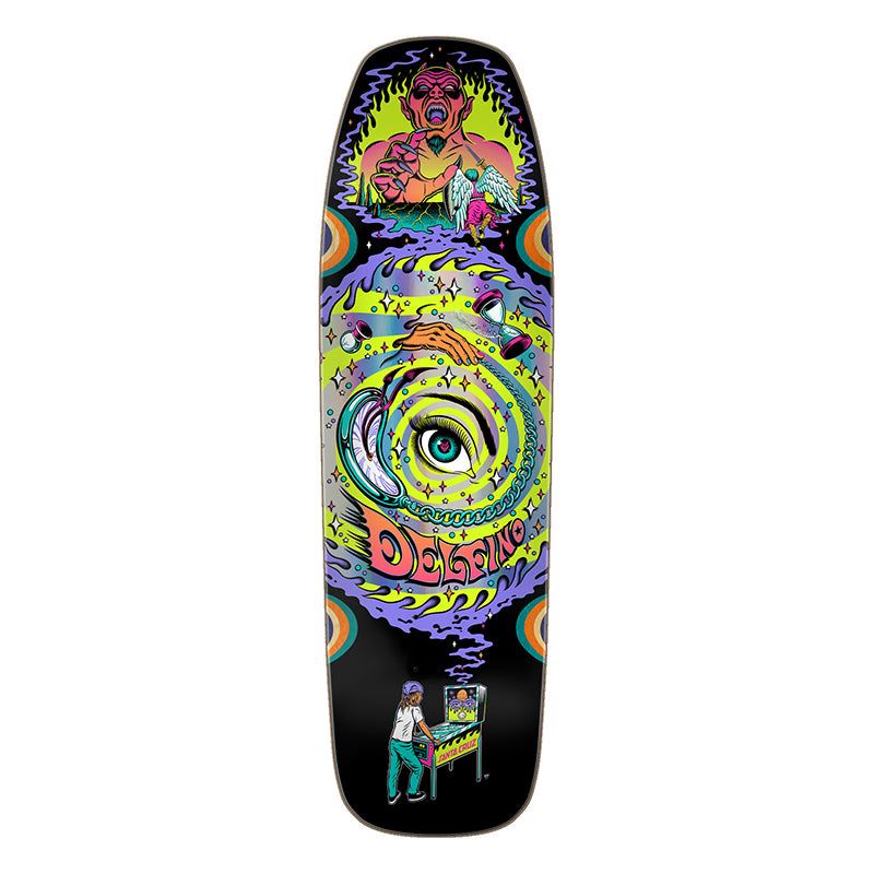 Santa Cruz 9.14" x 31.50" Delfino Pinball Vision Pro Shaped Skateboard Decks 5150 Skate Shop