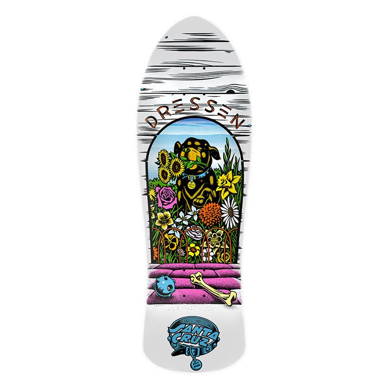Santa Cruz 9.5" Dressen Pup Reissue White Skateboard Deck - 5150 Skate Shop