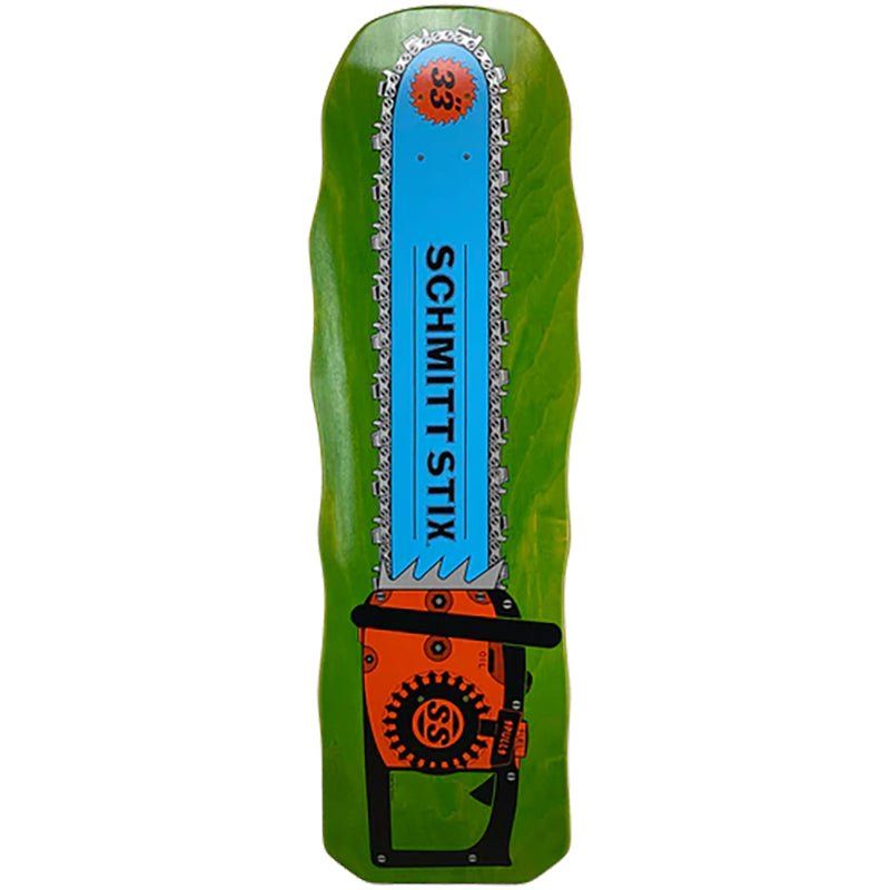 Schmitt Stix 10" x 33" Chainsaw LIME STAIN Skateboard Deck 5150 Skate Shop